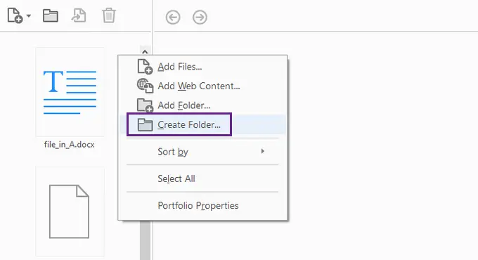 Crea cartelle nel portfolio