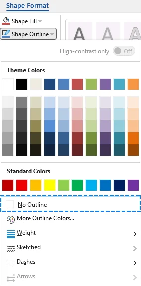 Remove the outline from the background rectangle in Word