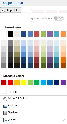 Choose a fill color for the background rectangle in Word