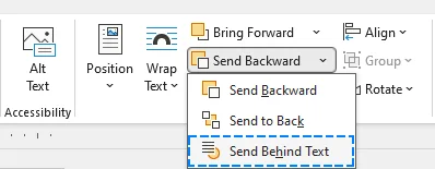 Send the background rectangle behind text in Microsoft Word