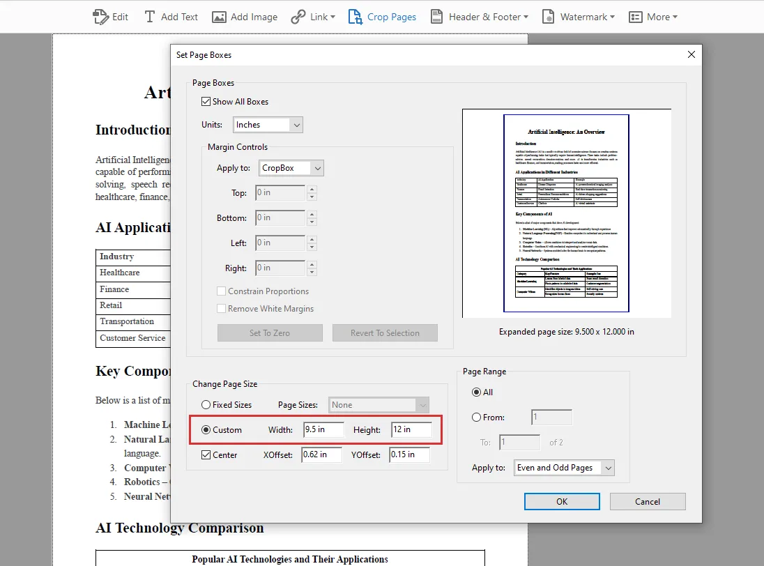 Modifica delle dimensioni pagina PDF in Adobe