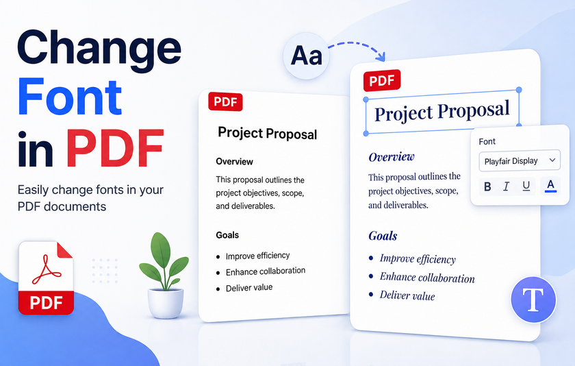 Illustration montrant comment changer facilement les polices dans un PDF.