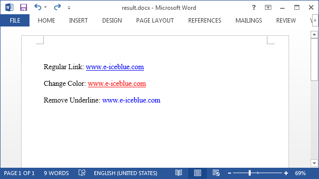 How to change the color or remove underline from hyperlink in Word with C#