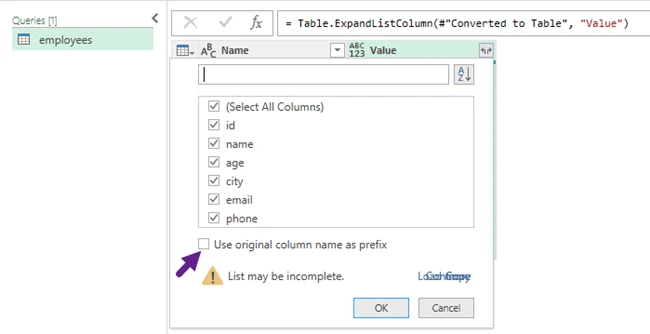 Escolha os campos necessários