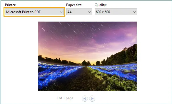 Select Microsoft Print to PDF