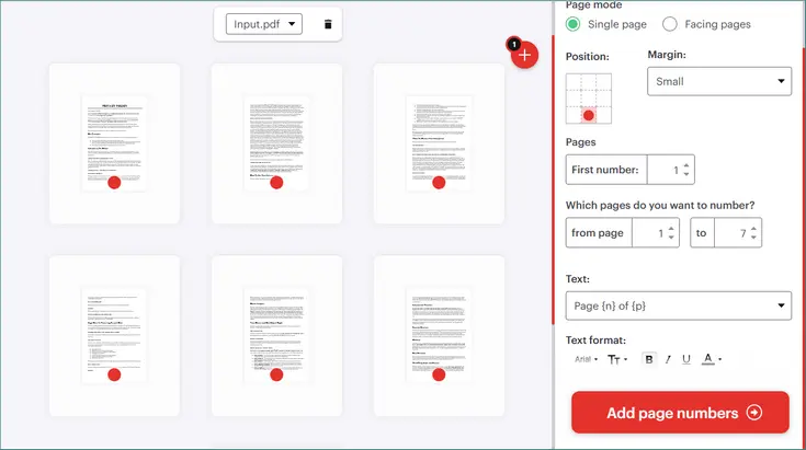 Choose page numbering options