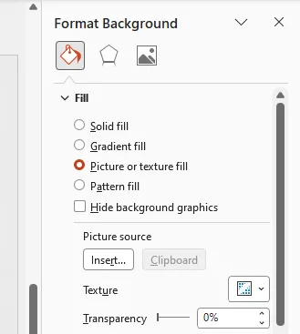Choose Picture or Texture Fill