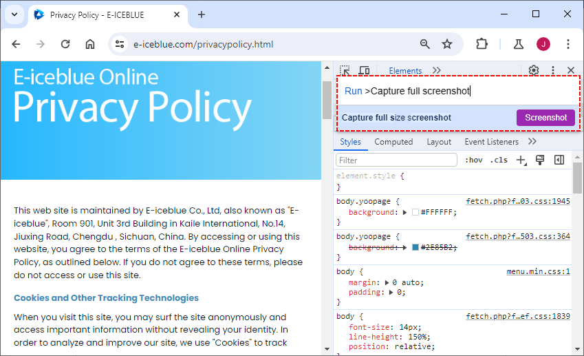 Chrome browser shortcut to capture a full screenshot