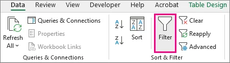 Cliquez sur le bouton Données > Filtrer dans Excel