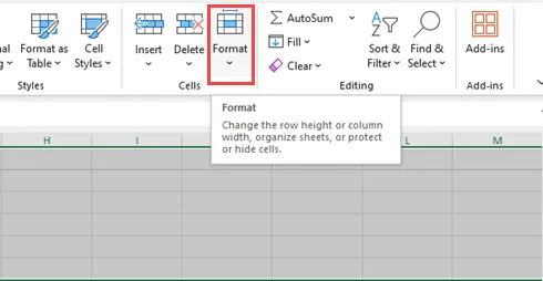 Click Format in the Cells Group