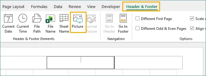 Fai clic su Immagine nella sezione intestazione e piè di pagina