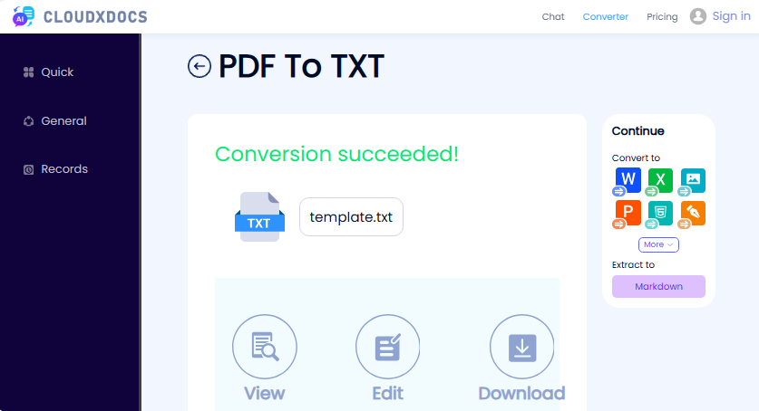 CLOUDXDOCS free PDF to text converter tool
