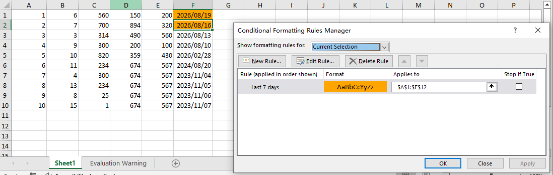 After Applying Date Conditional Formatting