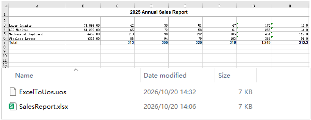 The UOS file produced from the Excel workbook