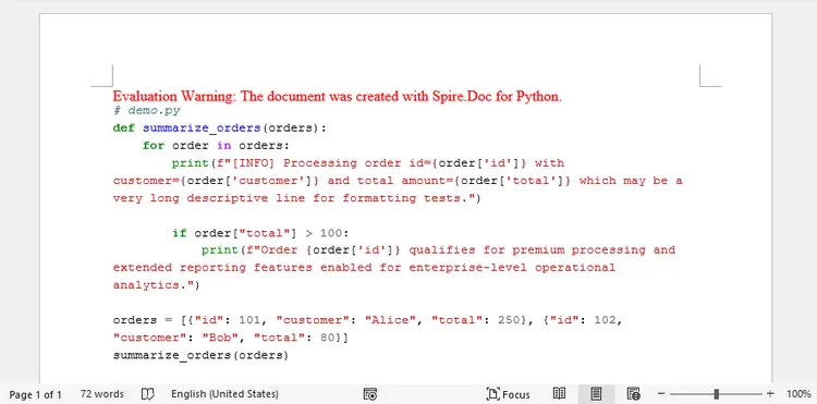 Convert Code to Word with Syntax Highlighting via HTML