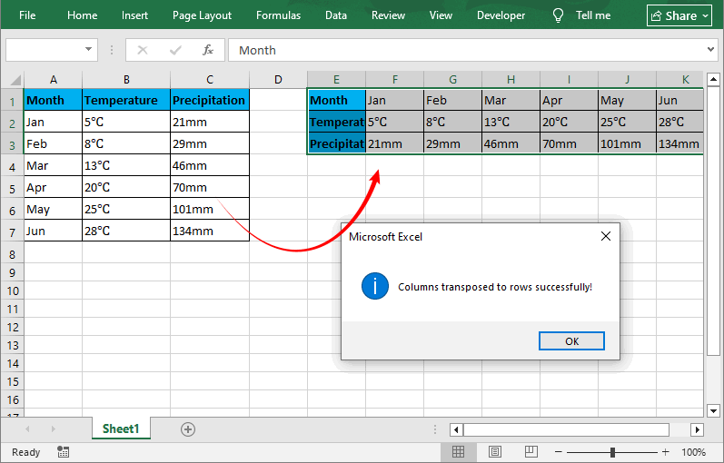 Change multiple columns to rows via VBA macro