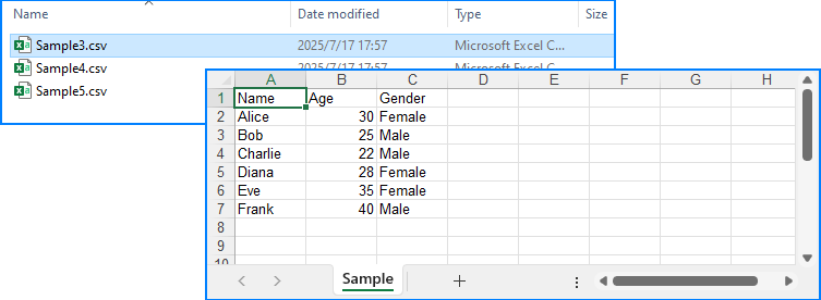 Single Excel worksheet containing combined data from multiple CSV files