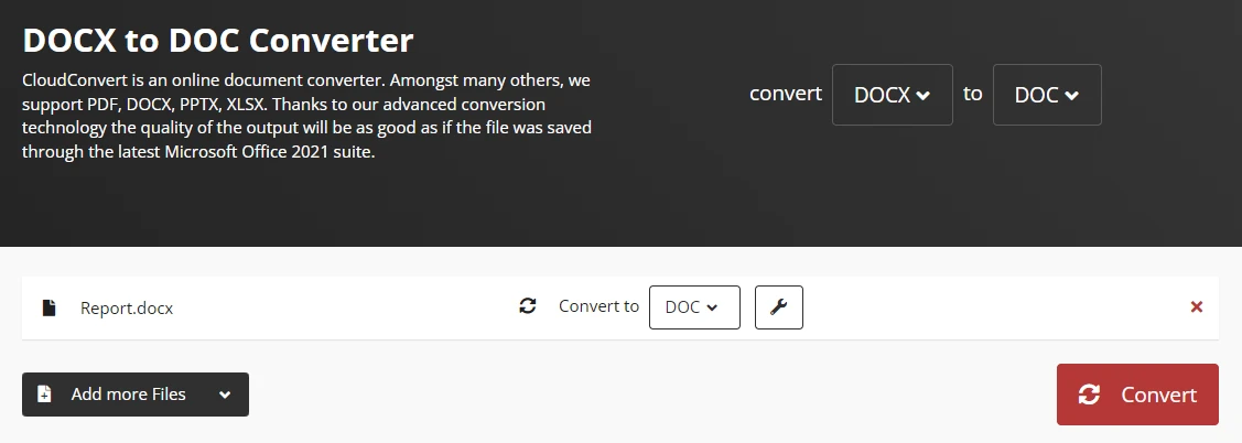 CloudConvert DOCX para DOC