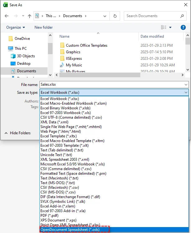 Save Excel to ODS with Excel