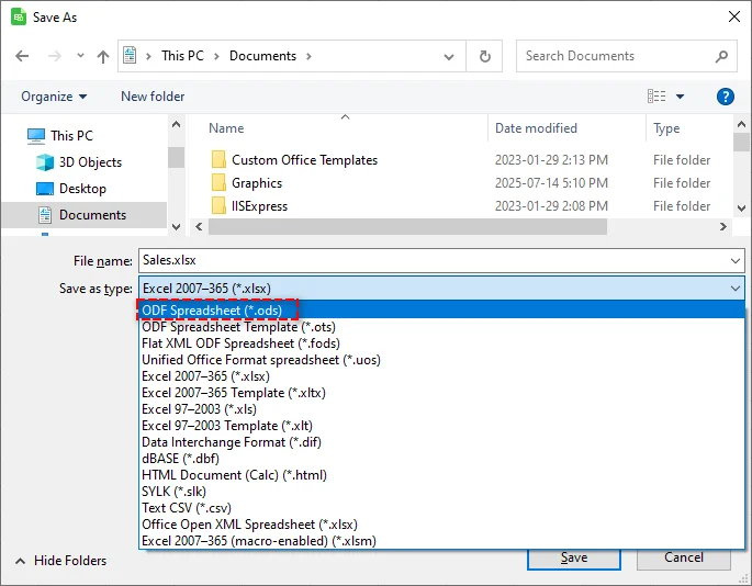 Save the Excel File as an ODS File with LibreOffice