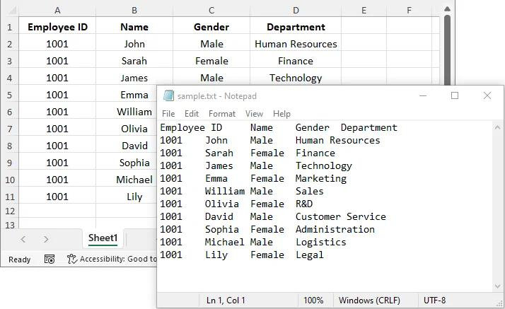 Convert Excel to TXT via Copy and Paste