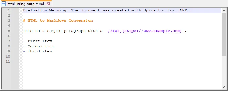 Markdown output generated from HTML String in C#