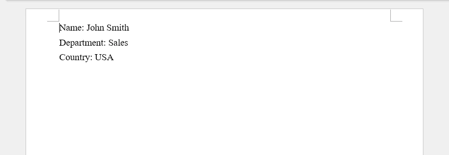 JSON key-value pairs converted to Word paragraphs