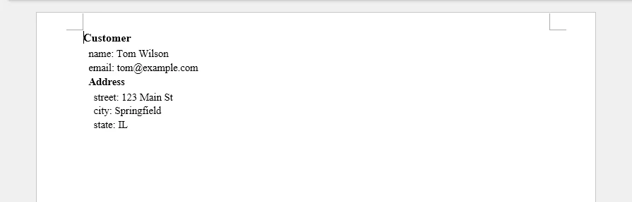 Nested JSON converted to a hierarchical Word document