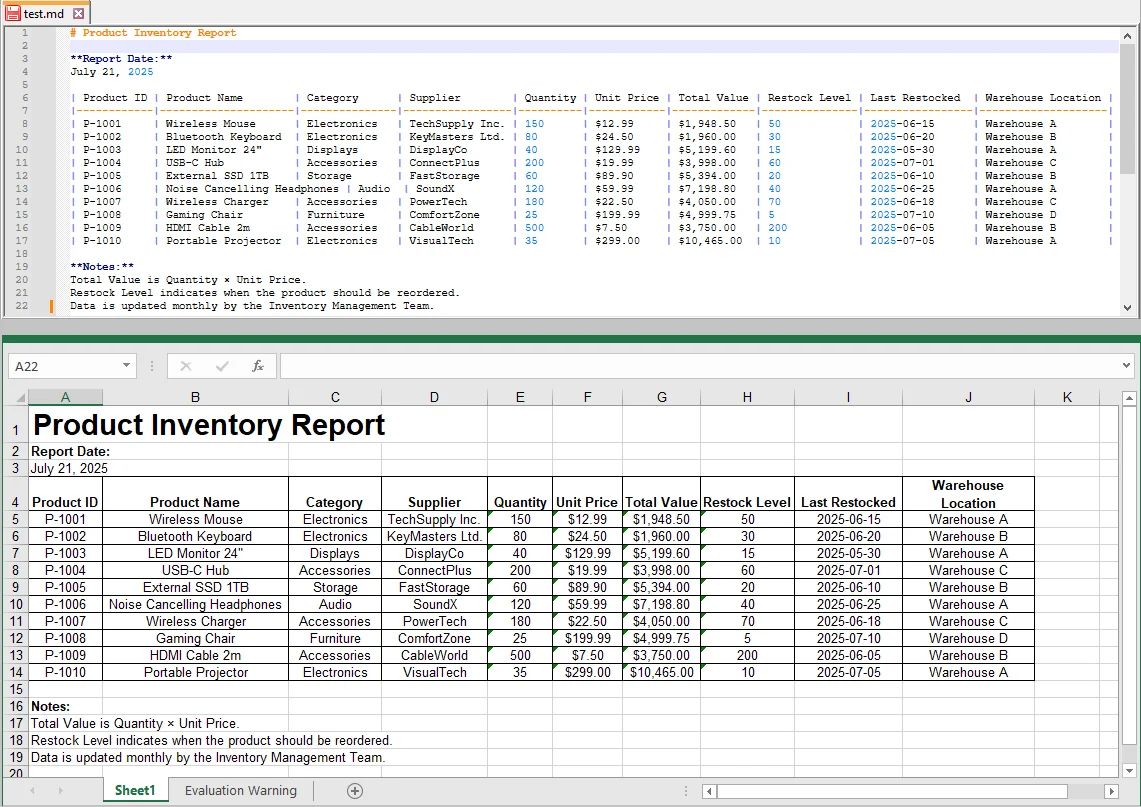 Batch convert Markdown to Excel with C#