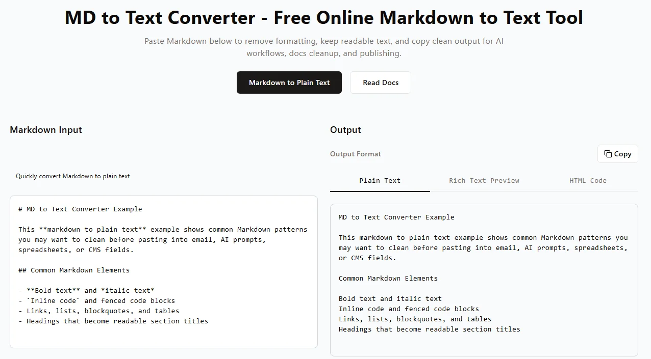 Convert Markdown to Text Online for Free