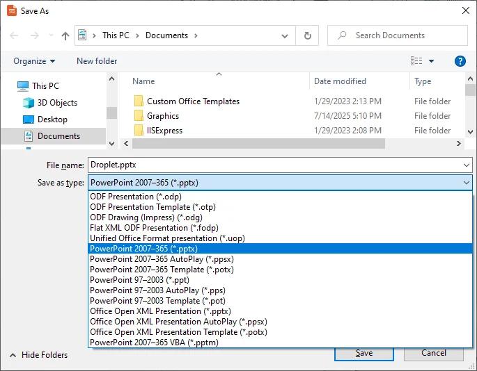 Choose pptx as the desired format