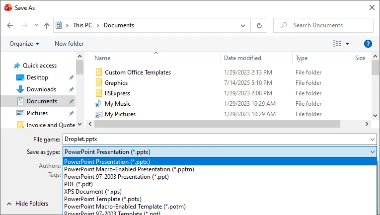 Convert ODP to PPTX with microsoft PowerPoint