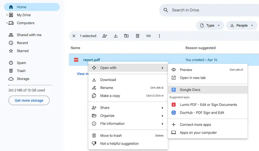 Converti PDF in Google Documenti