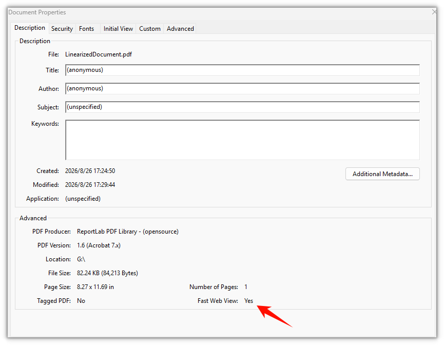 The linearized document looks no different on the page, the change is inside the file structure