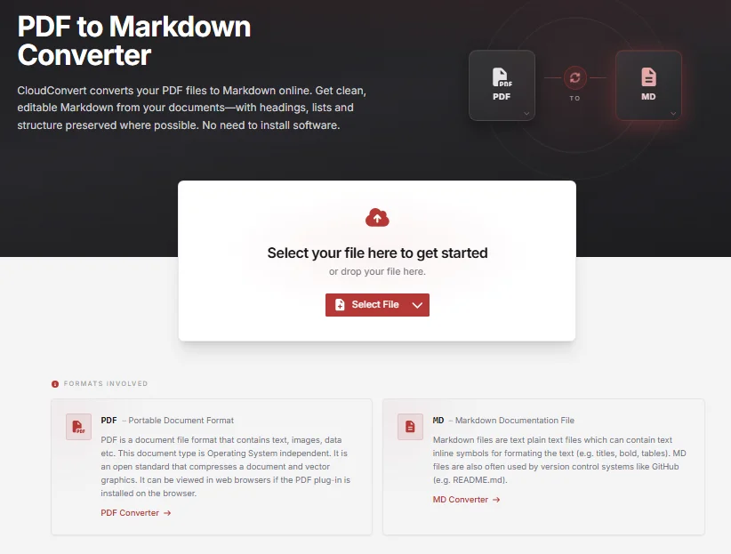 Ouvrir un convertisseur PDF vers Markdown en ligne de confiance