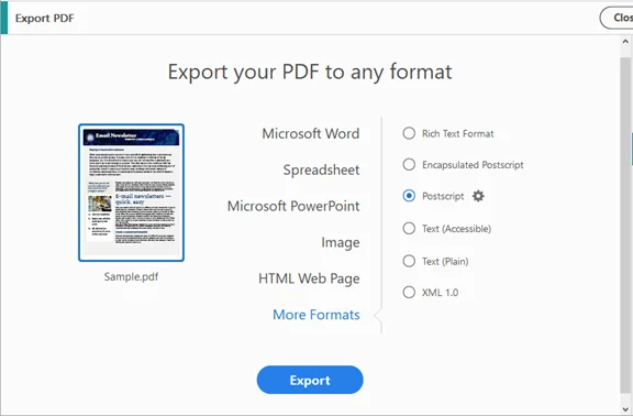 Convert PDF to PostScript using Adobe Acrobat