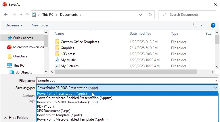 Converter PPT para PPTX no PowerPoint