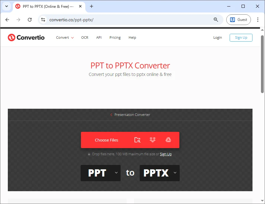 Converter PPT para PPTX online gratuitamente