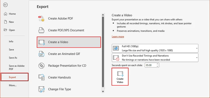 Export PowerPoint to Video with PowerPoint
