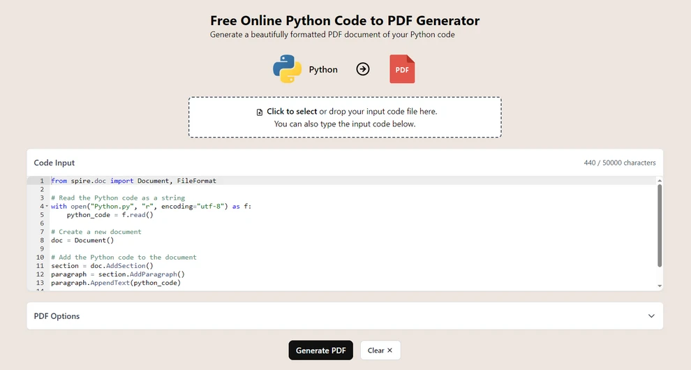 Saída de Python para PDF do CodeConvert AI