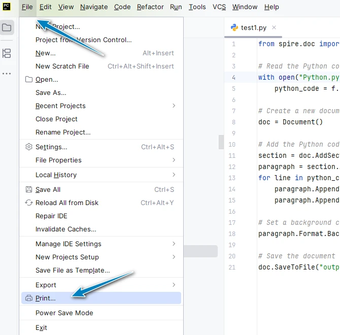 Imprimir Código Python no PyCharm