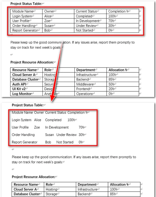 Convertir le premier tableau en texte dans Word avec Free Spire.Doc