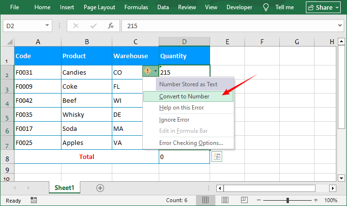 Excel error checking dropdown with 