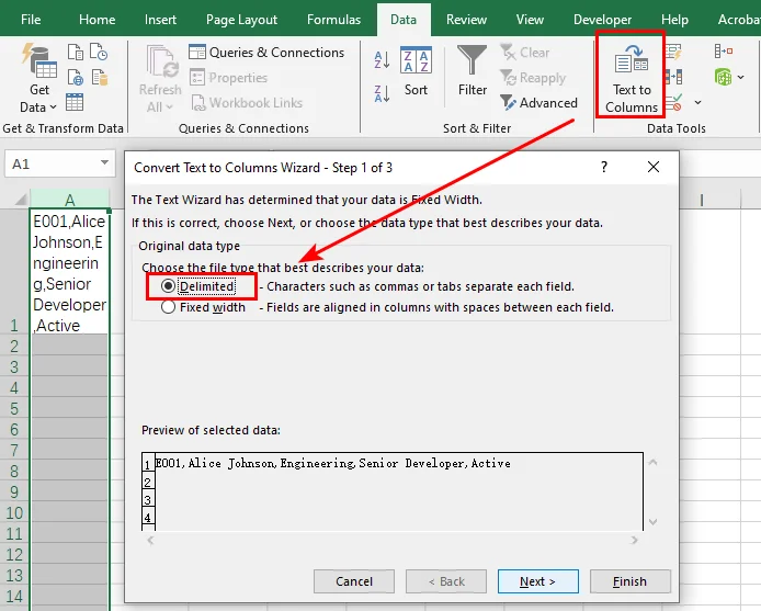 Using Text to Columns to Convert Text to Excel Vaules