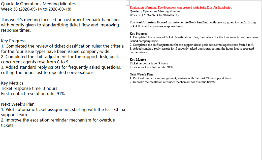 Result after loading a TXT file with LoadFromFile and converting it to a Word document