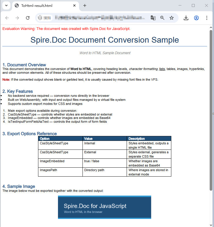HTML page generated from a Word document via SaveToFile