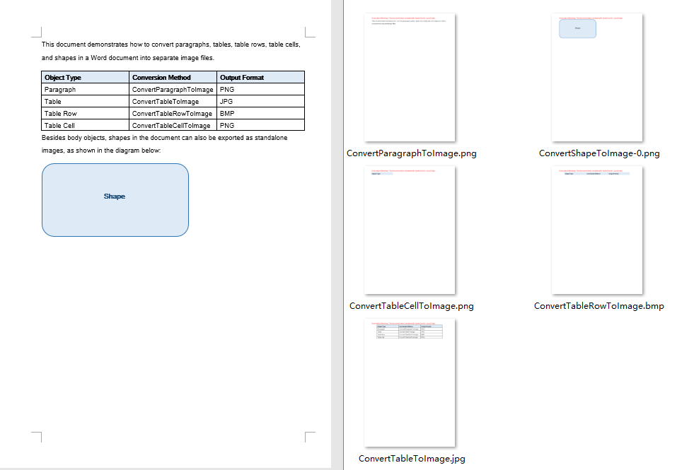 Images inside the ZIP file generated after converting the document objects