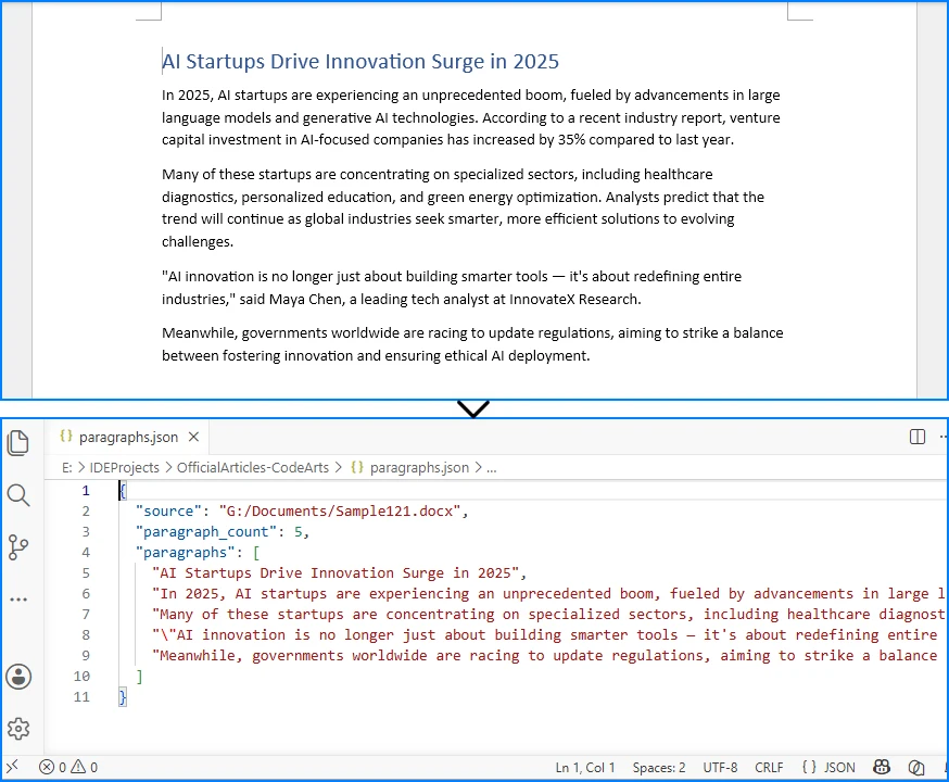 Word to JSON conversion result - paragraph extraction