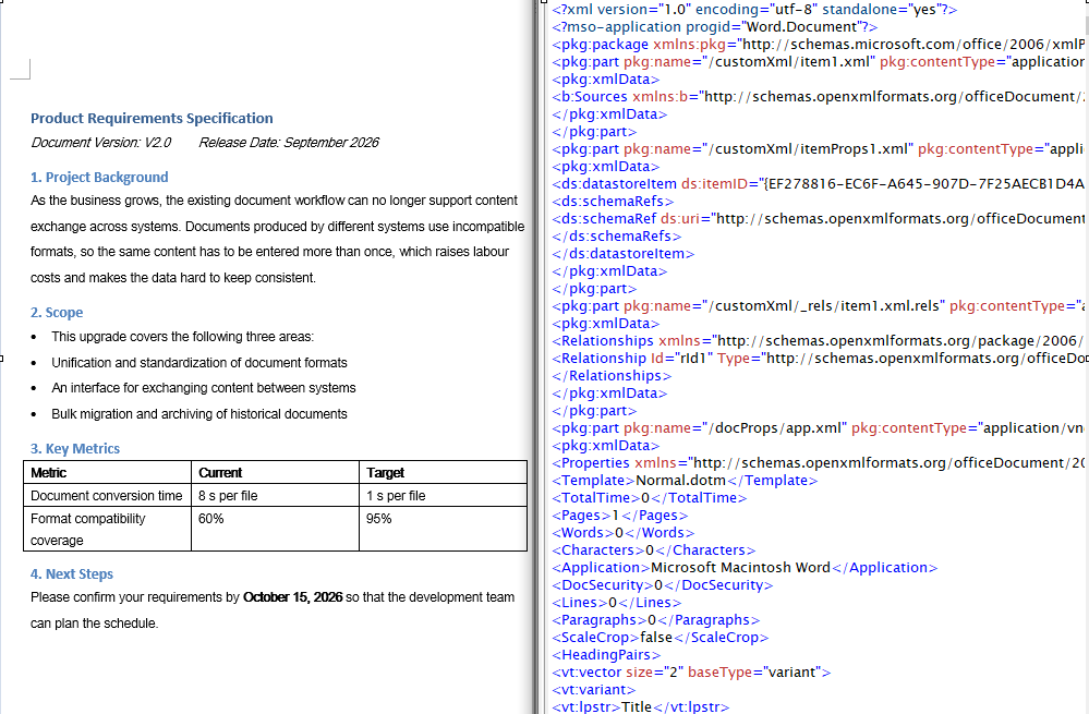 Word 2007 Flat OPC file generated by converting with FileFormat.WordXml
