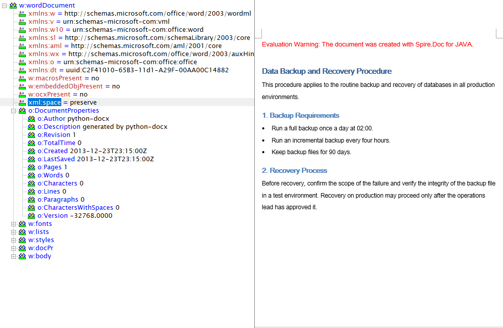 Result after loading an OpenXML file with LoadFromFile and converting it to a Word document
